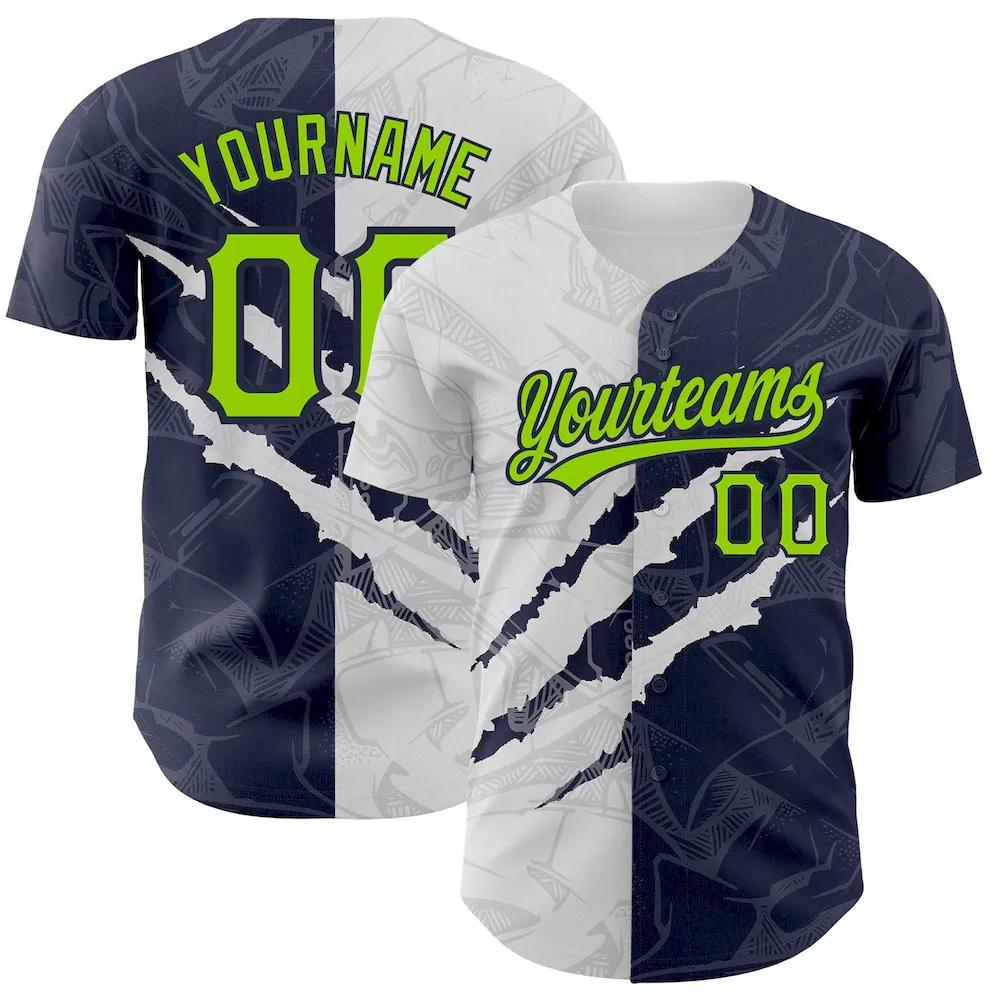 3DPattern2570.webp Custom Graffiti Pattern Neon Green-Navy 3D Scratch Authentic Baseball Jersey - Image 1