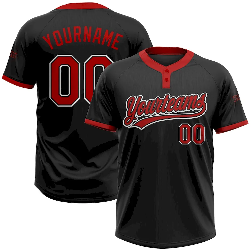 Softball0031.webp Custom Black Red-White Two-Button Unisex Softball Jersey - Image 1