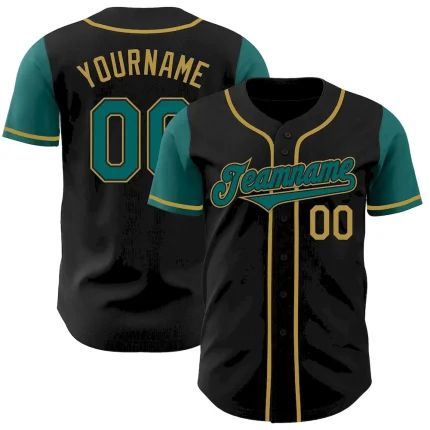 Custom Black Teal-Old Gold Authentic Two Tone Baseball Jersey