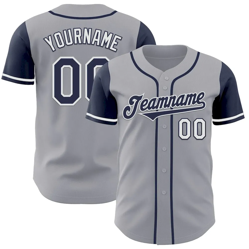 TwoTone0929.webp Custom Gray Navy-White Authentic Two Tone Baseball Jersey - Image 1