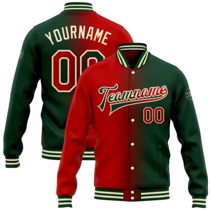 Custom Green Red-Cream Bomber Full-Snap Varsity Letterman Gradient Fashion Jacket-kids